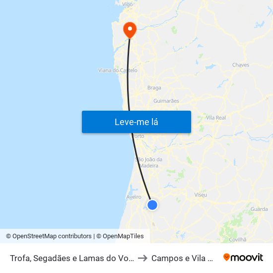 Trofa, Segadães e Lamas do Vouga to Campos e Vila Meã map