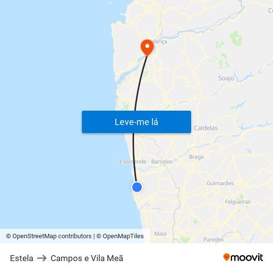 Estela to Campos e Vila Meã map