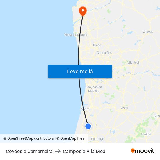 Covões e Camarneira to Campos e Vila Meã map