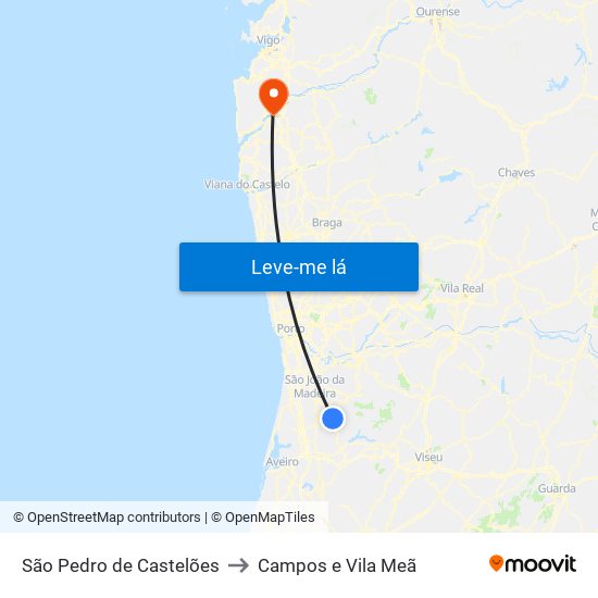 São Pedro de Castelões to Campos e Vila Meã map