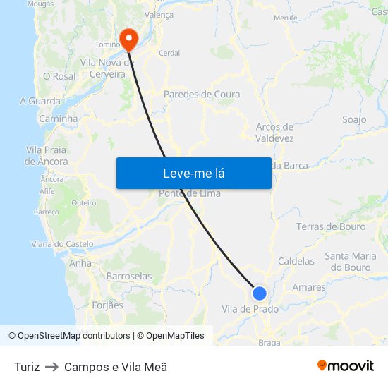 Turiz to Campos e Vila Meã map