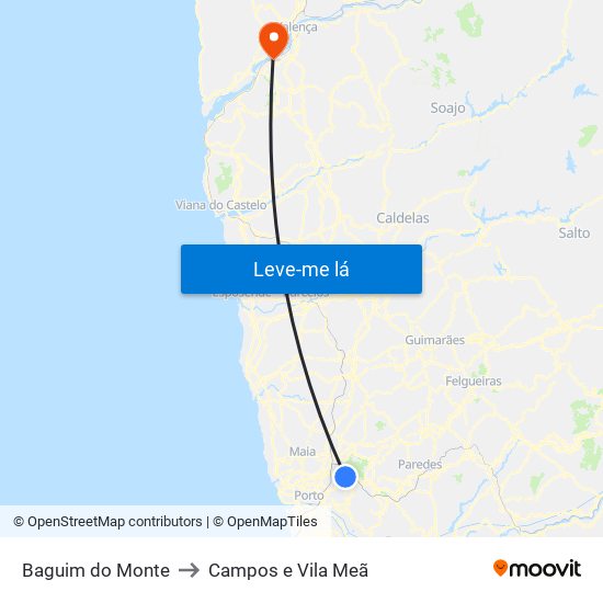 Baguim do Monte to Campos e Vila Meã map