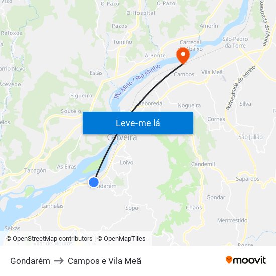 Gondarém to Campos e Vila Meã map