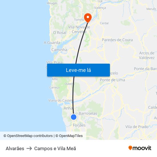 Alvarães to Campos e Vila Meã map