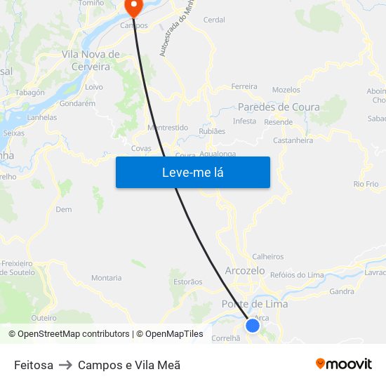 Feitosa to Campos e Vila Meã map