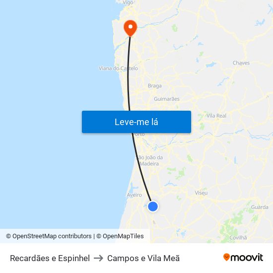 Recardães e Espinhel to Campos e Vila Meã map