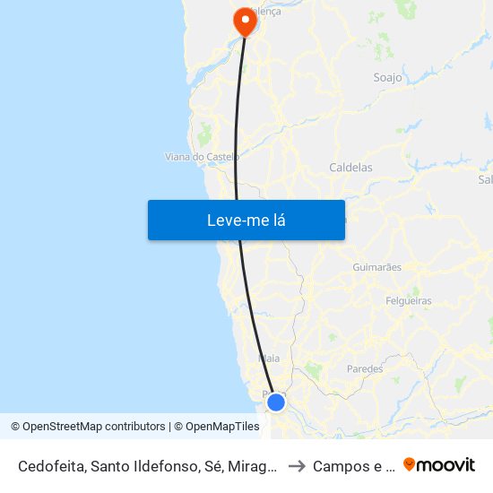 Cedofeita, Santo Ildefonso, Sé, Miragaia, São Nicolau e Vitória to Campos e Vila Meã map