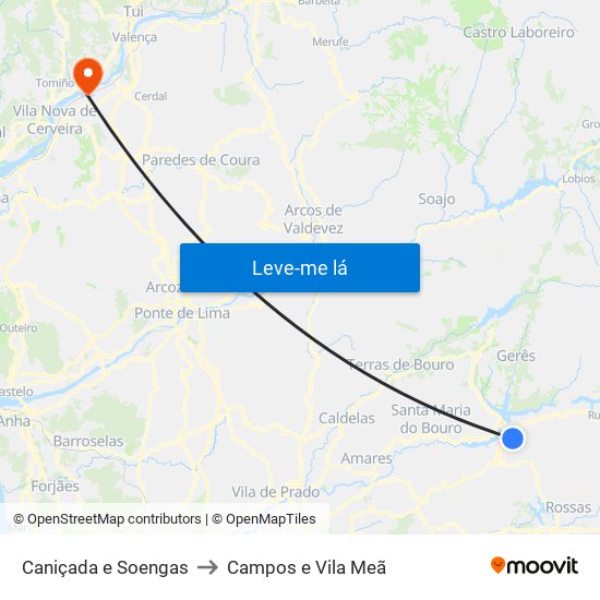Caniçada e Soengas to Campos e Vila Meã map