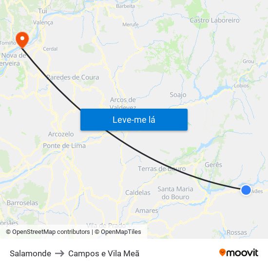 Salamonde to Campos e Vila Meã map
