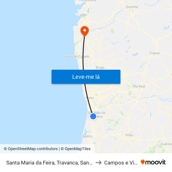 Santa Maria da Feira, Travanca, Sanfins e Espargo to Campos e Vila Meã map