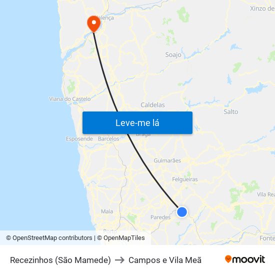 Recezinhos (São Mamede) to Campos e Vila Meã map