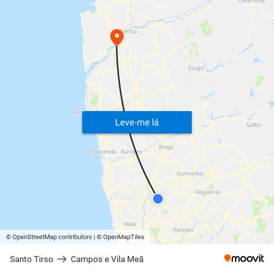Santo Tirso to Campos e Vila Meã map