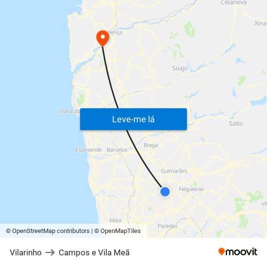 Vilarinho to Campos e Vila Meã map