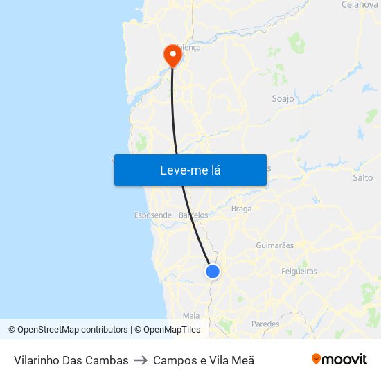 Vilarinho Das Cambas to Campos e Vila Meã map