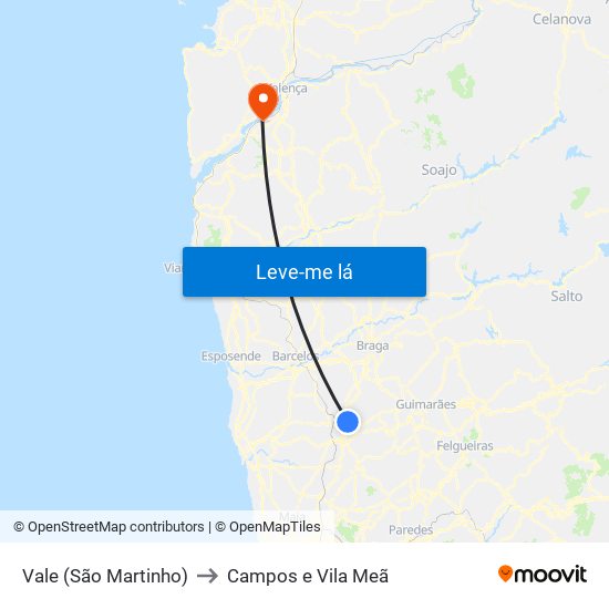 Vale (São Martinho) to Campos e Vila Meã map