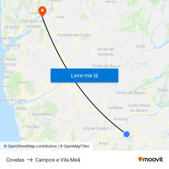 Covelas to Campos e Vila Meã map