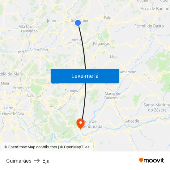 Guimarães to Eja map