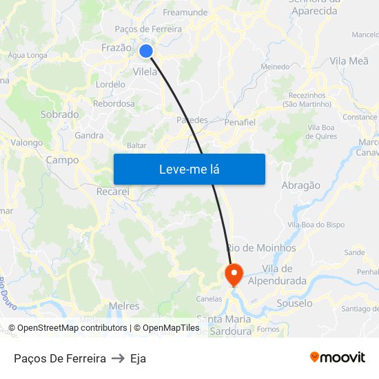 Paços De Ferreira to Eja map