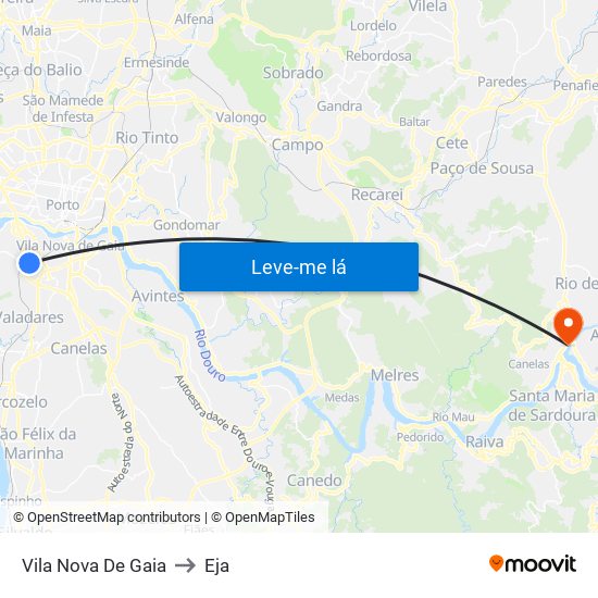 Vila Nova De Gaia to Eja map