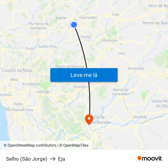 Selho (São Jorge) to Eja map
