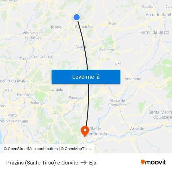 Prazins (Santo Tirso) e Corvite to Eja map