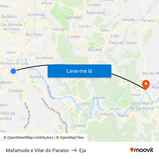 Mafamude e Vilar do Paraíso to Eja map