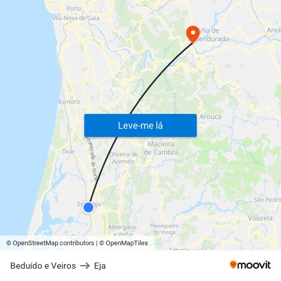 Beduído e Veiros to Eja map