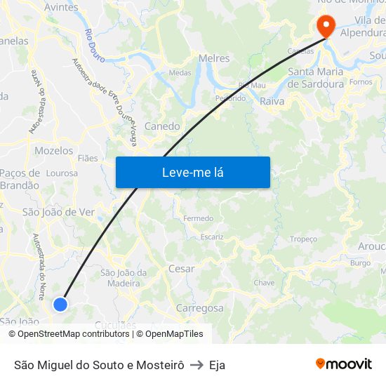 São Miguel do Souto e Mosteirô to Eja map