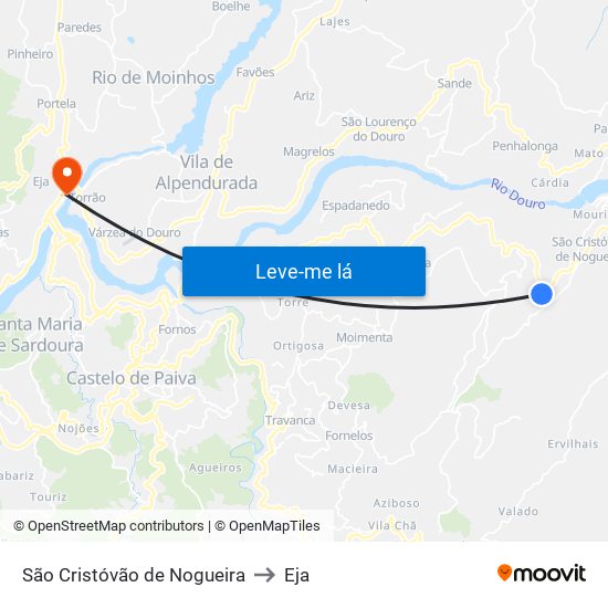 São Cristóvão de Nogueira to Eja map