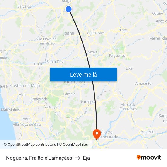 Nogueira, Fraião e Lamaçães to Eja map