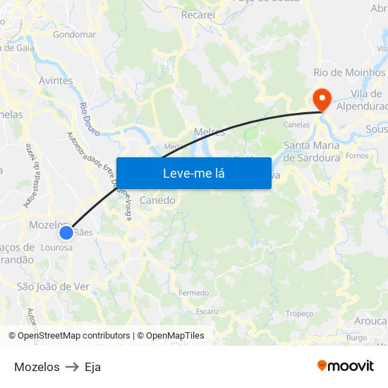 Mozelos to Eja map