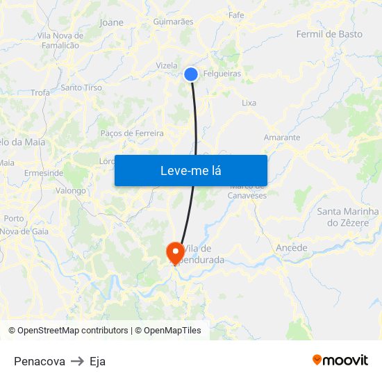 Penacova to Eja map