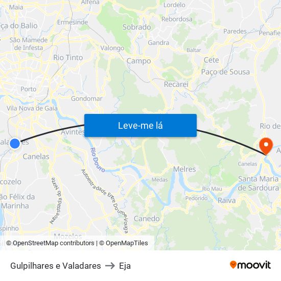 Gulpilhares e Valadares to Eja map