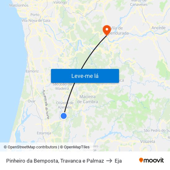 Pinheiro da Bemposta, Travanca e Palmaz to Eja map