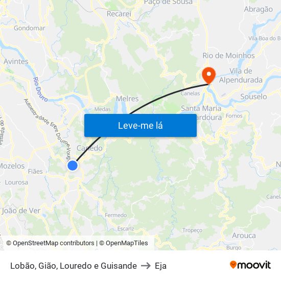 Lobão, Gião, Louredo e Guisande to Eja map