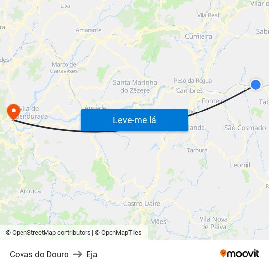 Covas do Douro to Eja map