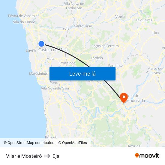 Vilar e Mosteiró to Eja map