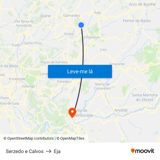 Serzedo e Calvos to Eja map