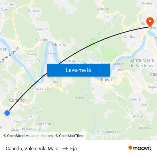 Canedo, Vale e Vila Maior to Eja map