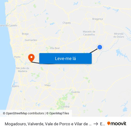 Mogadouro, Valverde, Vale de Porco e Vilar de Rei to Eja map