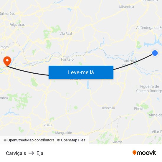 Carviçais to Eja map