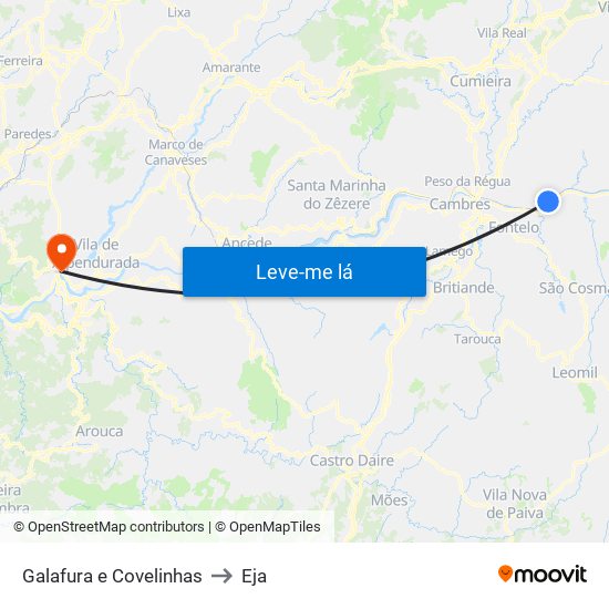 Galafura e Covelinhas to Eja map