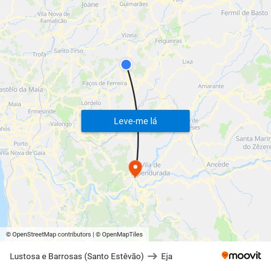 Lustosa e Barrosas (Santo Estêvão) to Eja map