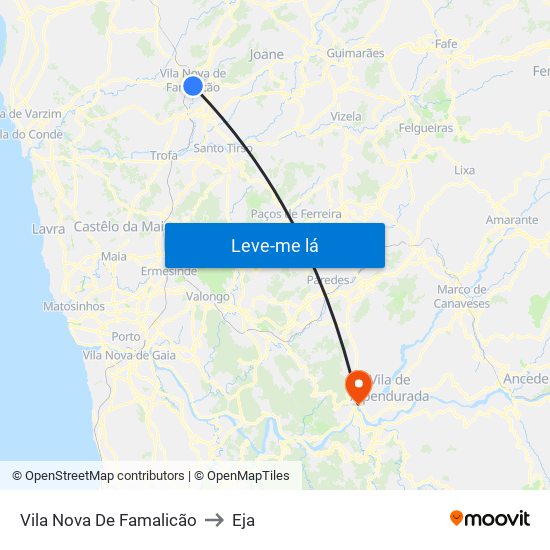 Vila Nova De Famalicão to Eja map