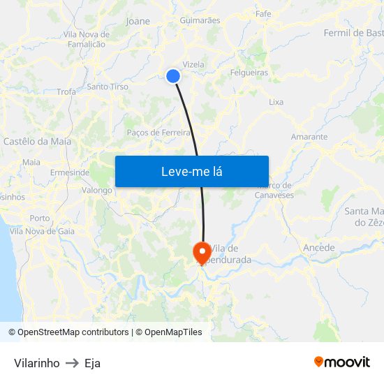 Vilarinho to Eja map