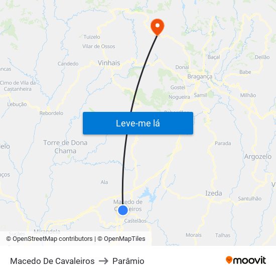 Macedo De Cavaleiros to Parâmio map