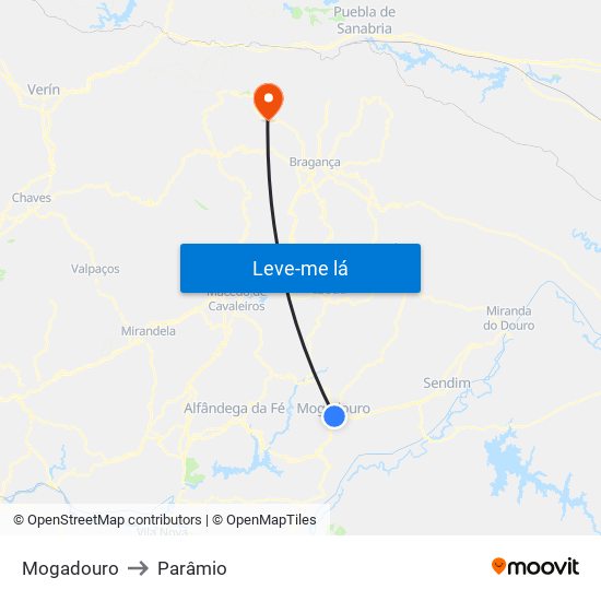 Mogadouro to Parâmio map