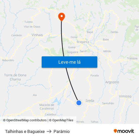 Talhinhas e Bagueixe to Parâmio map