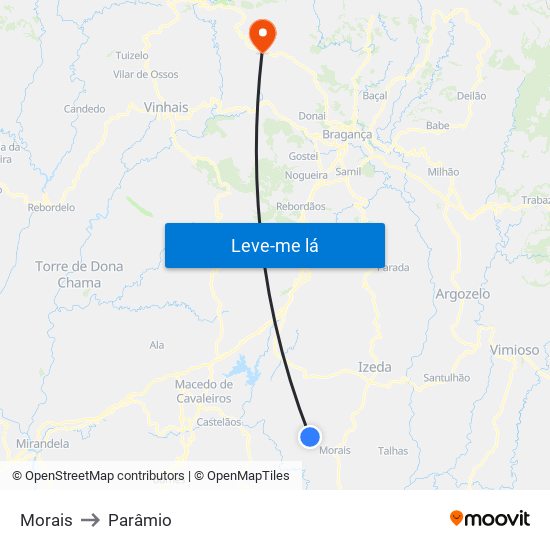 Morais to Parâmio map