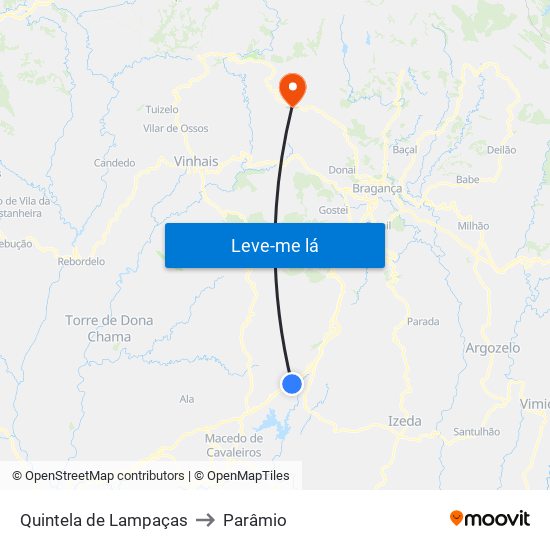 Quintela de Lampaças to Parâmio map